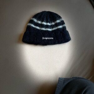Supreme Beanie Dark Knit with White Stripes